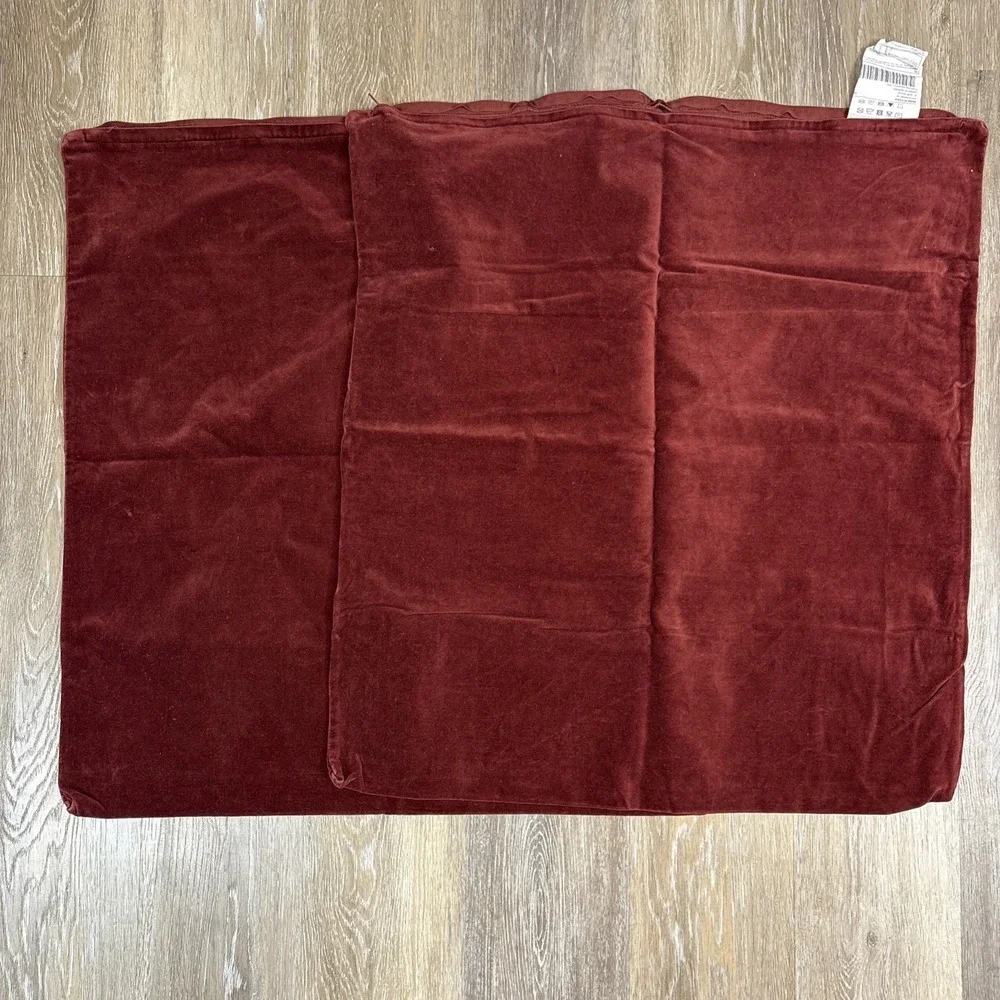 IKEA SANELA Velvet Wine Red Burgundy (2) Zippered Covers Shams Euro 26X26 EUC